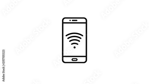 Animated smartphone outline with connecting wifi signal icon on white background