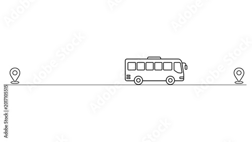 Animated continuous line drawing of bus traveling between two location pins