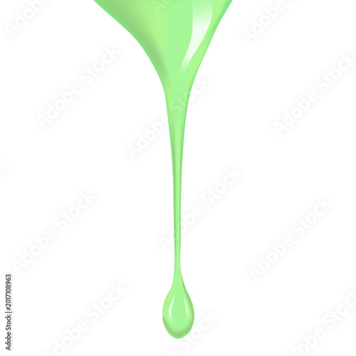 A realistic vector illustration of a green drop of thick liquid on a white background.