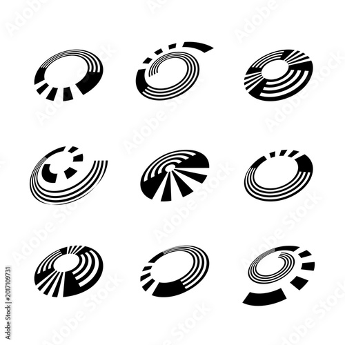 Set of Abstract Dynamic Spiral and Round Design Elements. Rotation and Movent...