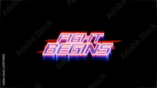 FIGHT BEGINS text on darck background. 3d render illustration.