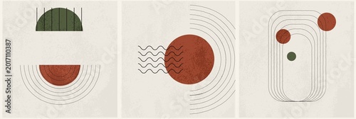 Abstract Mid-Century Wall Art Set of Posters, Minimalist Geometric Shapes with Organic Lines Earthy Terracotta, Contemporary Boho Style Illustrations for Decor, Scandinavian Gallery