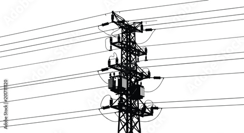 Electrical transmission tower silhouette lattice framework high voltage power lines infrastructure energy supply distribution industry vector illustration concept image