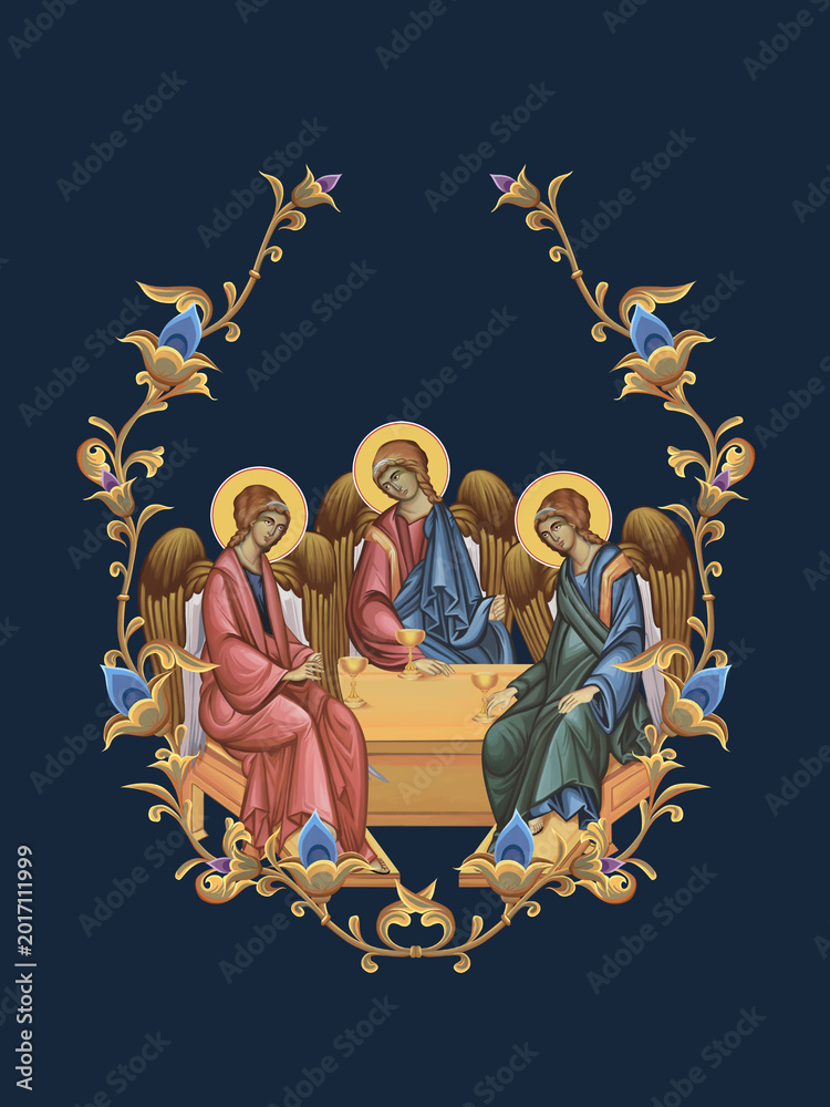 Fototapeta premium Holy Trinity. Decorative vintage floral illustration in Byzantine style