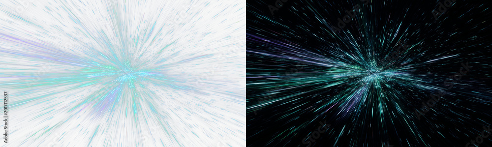 Fototapeta premium Rich blue and purple neon speed trails with glowing futuristic flashes and dynamic hyperspace motion on split background. Vibrant sci fi overlay effect.