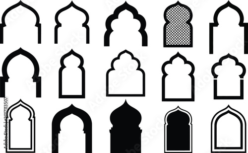 Foto Collection of islamic archways and in silhouette with middle eastern silhouette