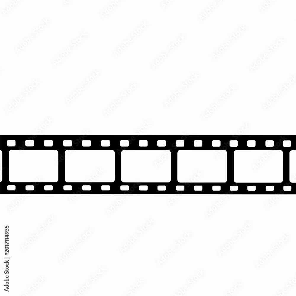 Fototapeta premium Cinematic film strip vector graphic template, showcasing multiple sprocket holes and rectangular image frames, perfect for vintage movie media, filmmaking, and storytelling designs