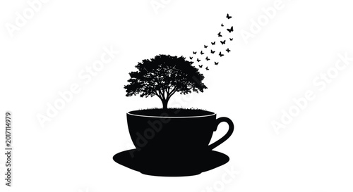 Tableau sur toile A tree growing inside a teacup a symbolic illustration of nature and containment