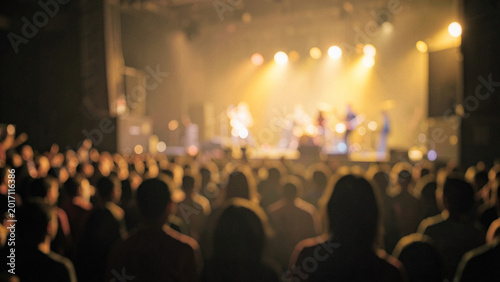 Audience enjoying live music concert performance in a dark venue