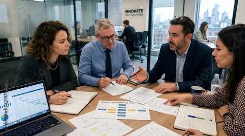 Business team collaborative meeting working together in office.