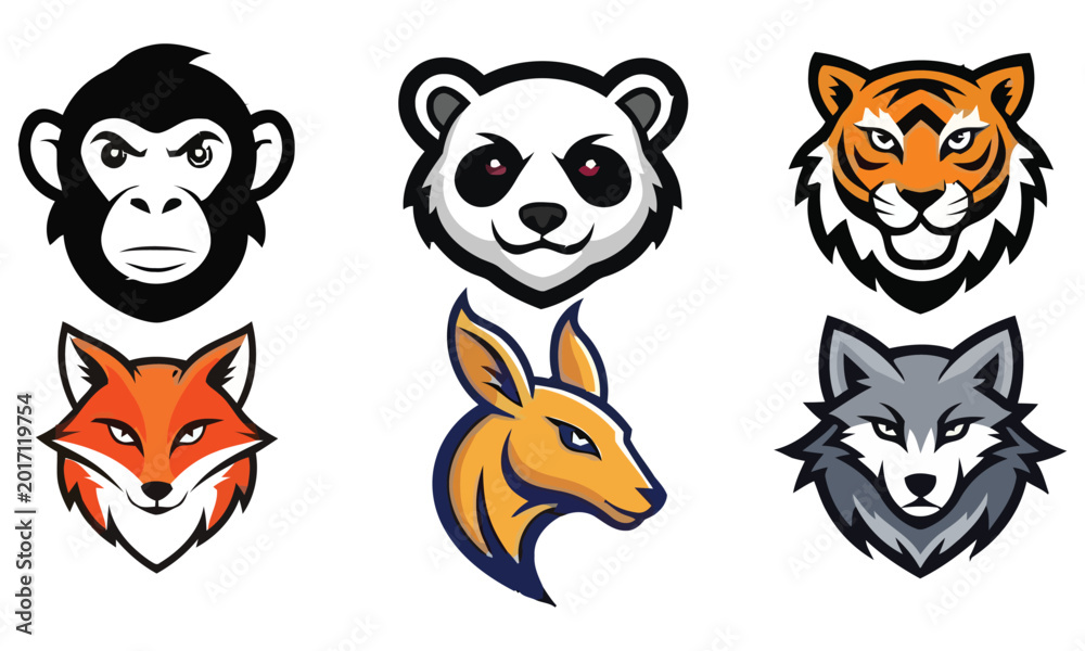 Fototapeta premium Set of animal head mascots for sports team logos