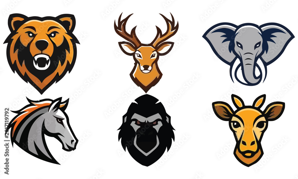 Fototapeta premium Set of animal head mascots for sports teams or logos