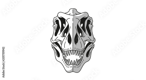 Tyrannosaurus rex skull illustration on white background for education