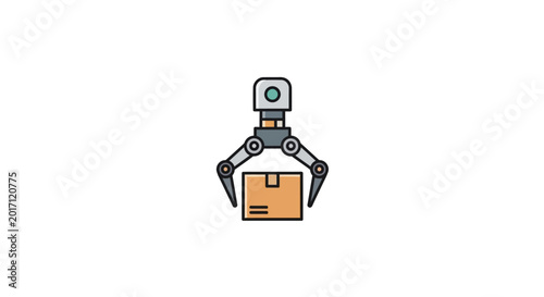 Robot holding a cardboard box.