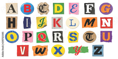 Fotografie Alphabet set with colorful letters cut from magazines and newspapers in a ransom