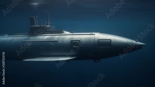 Submarine Navigating Deep Underwater Ocean