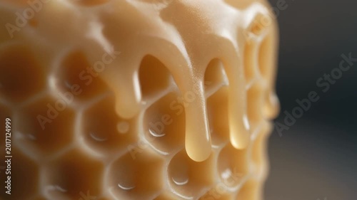 Thick Golden Honey Dripping Down Honeycomb Texture