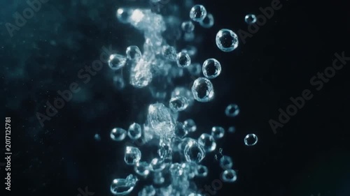 Underwater Air Bubbles Rising in Deep Dark Water