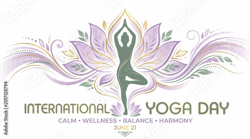 Elegant lotus yoga silhouette illustration for International Yoga Day wellness concept