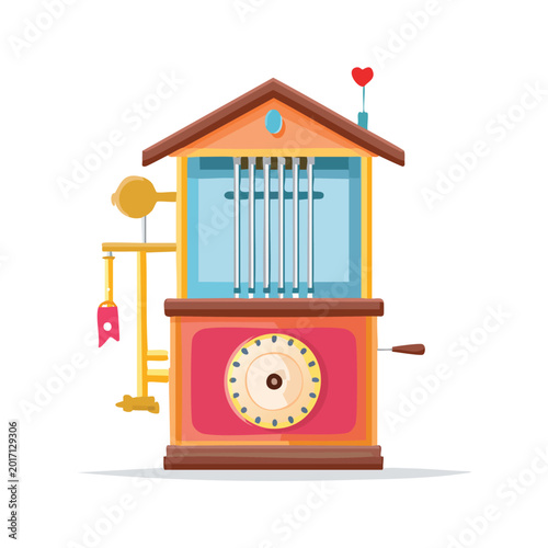Colorful musical clock illustration cartoon style isolated white background