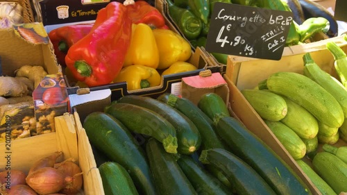 Zucchini peppers and ginger market stand