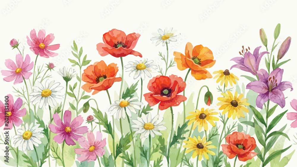 Fototapeta premium Colorful Watercolor Style Flower Bouquet with Various Bright Blooms Arrangement