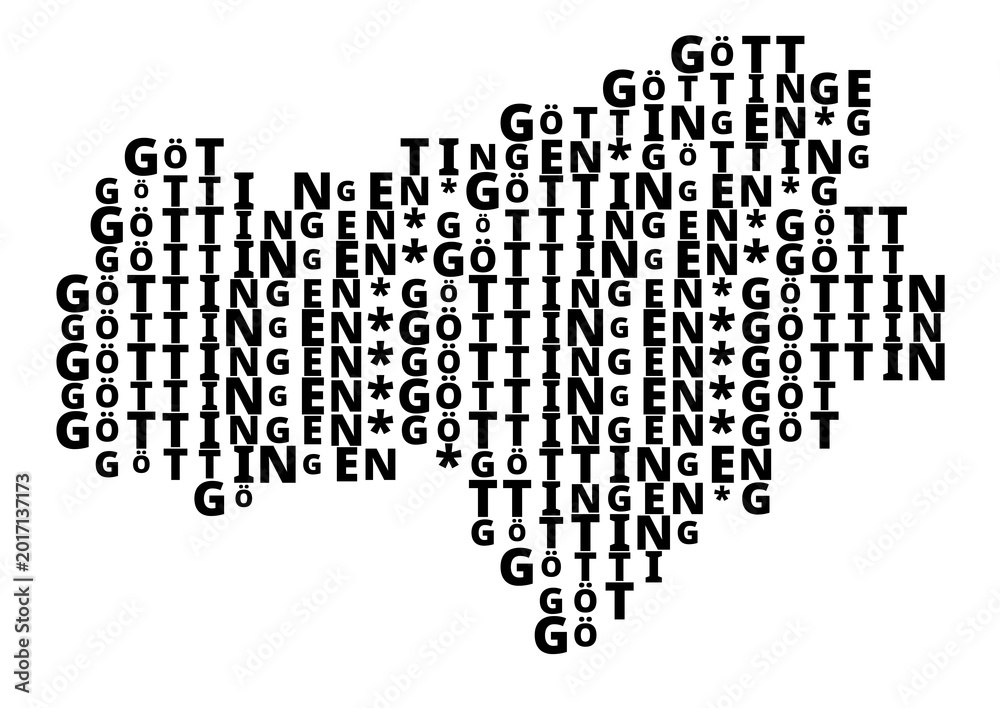 Fototapeta premium Typographic Map of the city Goettingen (Germany) with a pattern of capital letters that only show the name of the city