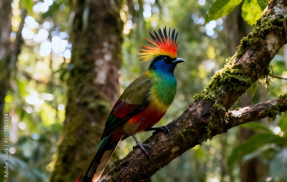 Fototapeta premium Pair of colorful birds resting on tree branch