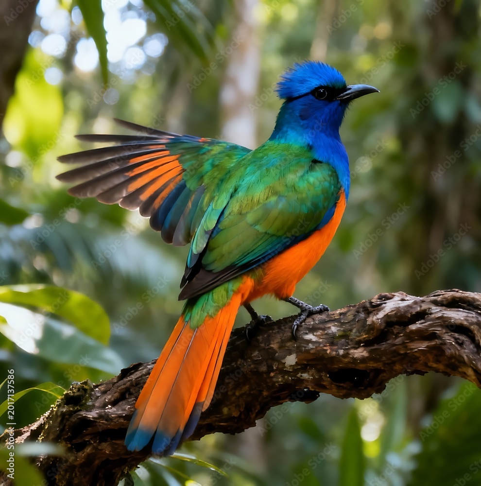 Fototapeta premium Colorful exotic bird perched in tropical environment