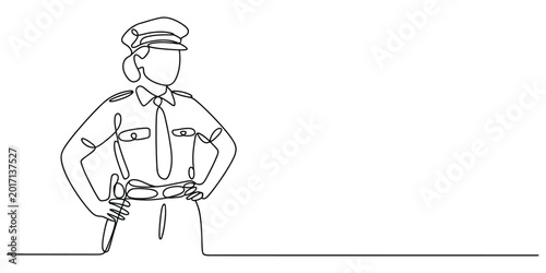 Bild auf Leinwand Continuous line drawing of a police officer standing
