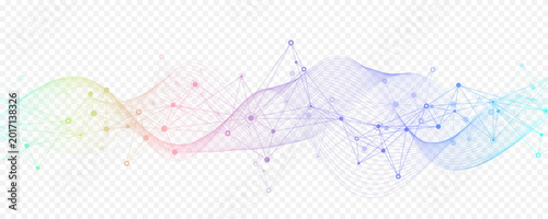 Abstract tech network connection dots. Digital background and big data technology. Blue background with plexus lines effect. Geometric background with abstract mesh.