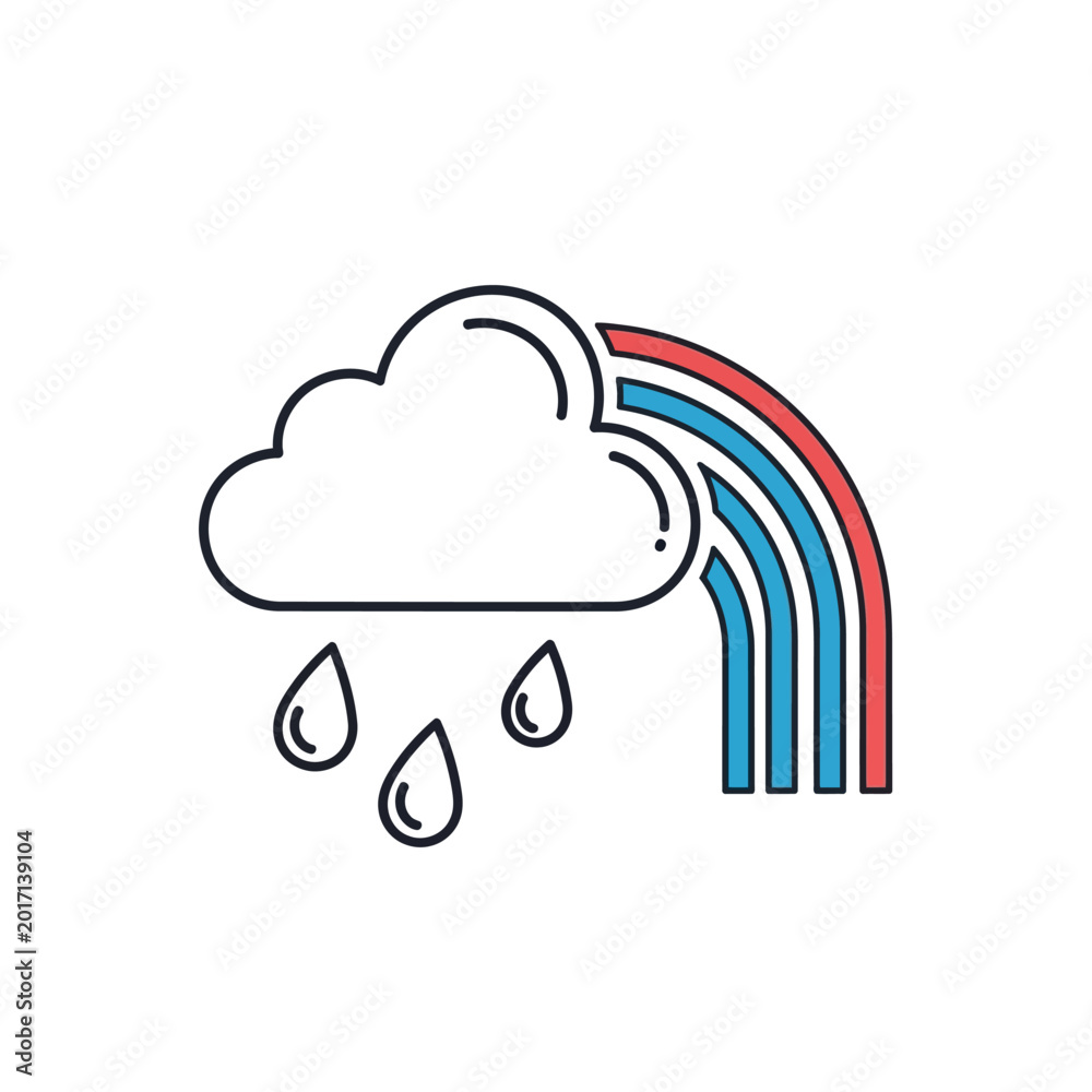 Naklejka premium Rain Cloud With Rainbow And Raindrops 2.