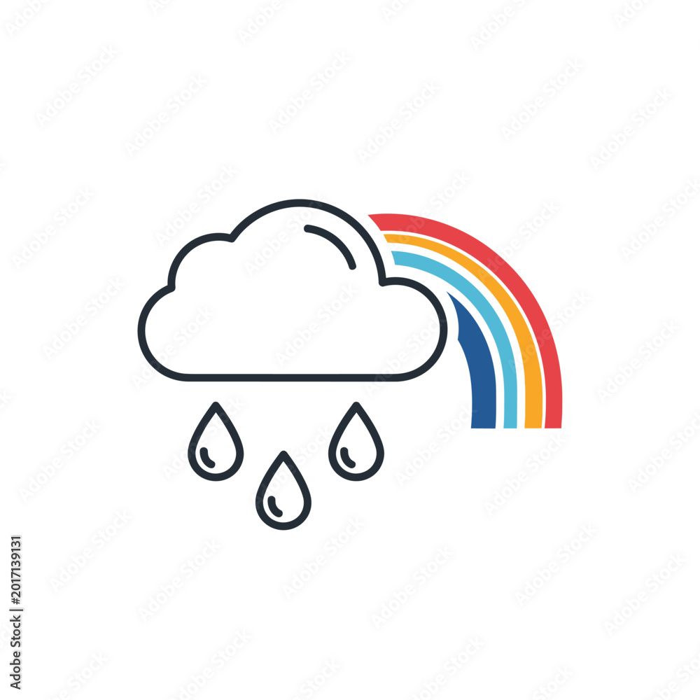 Naklejka premium Rain Cloud with Rainbow and Raindrops.