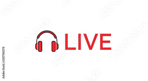 Red headphones with live text.