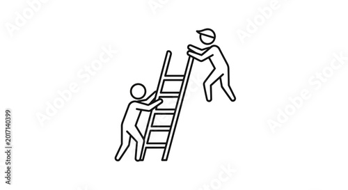 Billede på lærred Two people helping on a ladder.