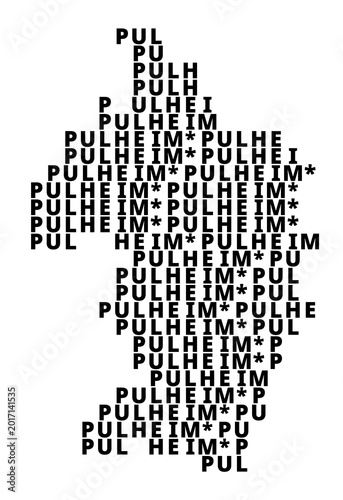 Typographic Map of the city Pulheim (Germany) with a pattern of capital letters that only show the name of the city
