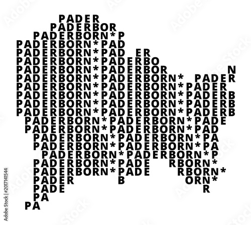 Typographic Map of the city Paderborn (Germany) with a pattern of capital letters that only show the name of the city