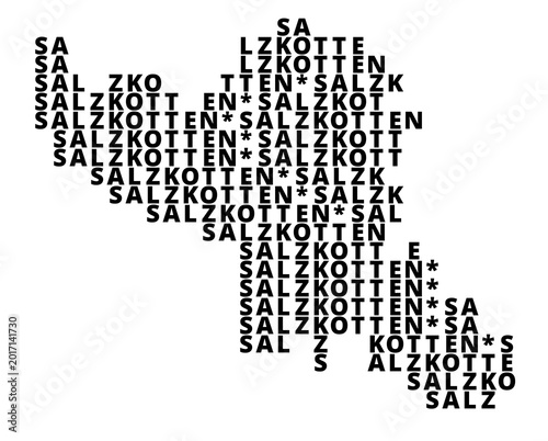Typographic Map of the city Salzkotten (Germany) with a pattern of capital letters that only show the name of the city