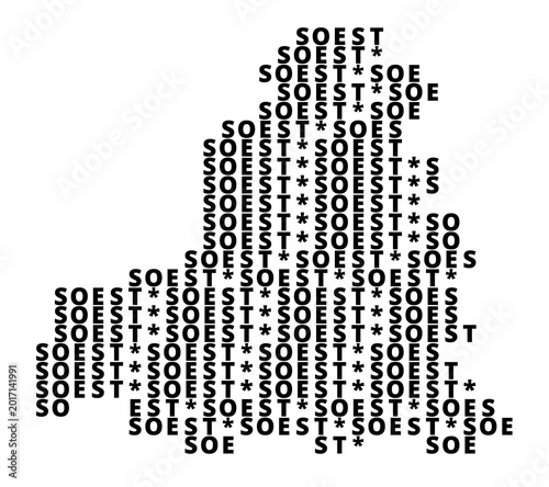 Typographic Map of the city Soest (Germany) with a pattern of capital letters that only show the name of the city