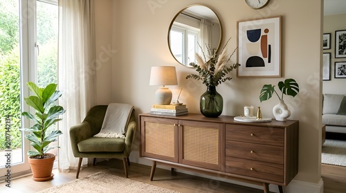 Elegant Living Room Interior with Stylish Decor and Plants
