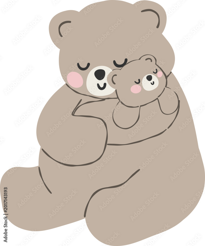 Fototapeta premium Mama baby bear heartwarming love coquette illustration