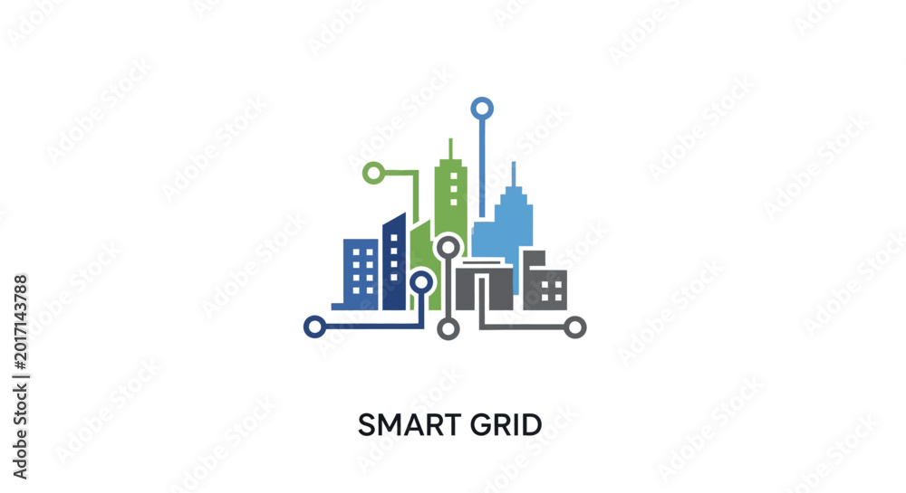 Fototapeta premium Smart grid cityscape with modern buildings.
