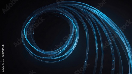Glowing blue fiber optic lines forming spiral