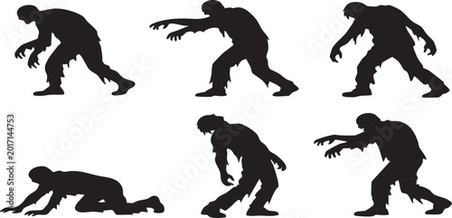 Schilderij op canvas Vector silhouettes of dogs and horses in black art style featuring people, men,