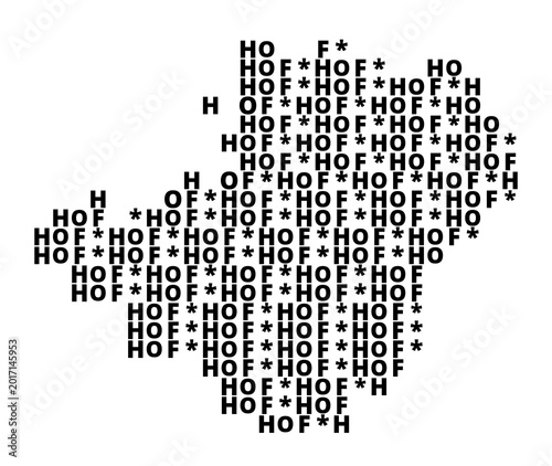 Canvas Print Typographic Map of the city Hof (Germany) with a pattern of capital letters that