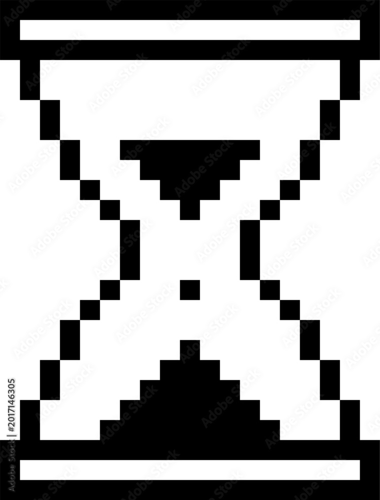 Fototapeta premium Pixelated hourglass symbol represents waiting or loading status in digital systems
