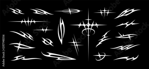 Tableau sur toile Set of Y2k abstract fashion graphics, Neo Tribal tattoo elements, neo gothic sig