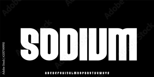 Foto Sodium ultra bold heavy weight display alphabet font for food packaging snacks a