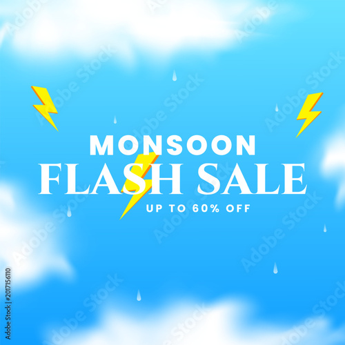 Monsoon sale banner template. Rainy season offer background design. Vector illustration