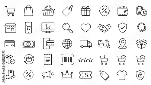 Ecommerce and Online Shopping Line Icons Set – Retail, Delivery and Payment Vector Collection